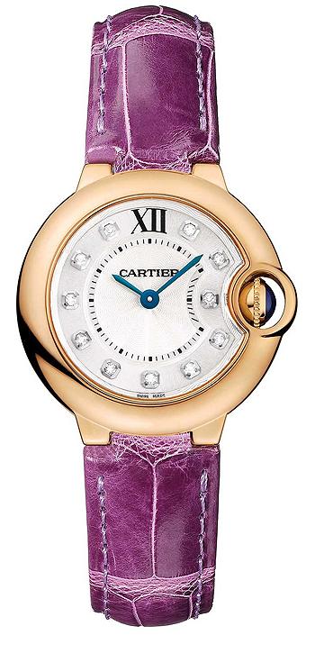 Cartier Watches : WE902050 Calibre 057 Quartz 18kt Rose Gold Silver Opaline With Diamond Hour Markers Dial Purple Alligator Strap Band Women Watch
