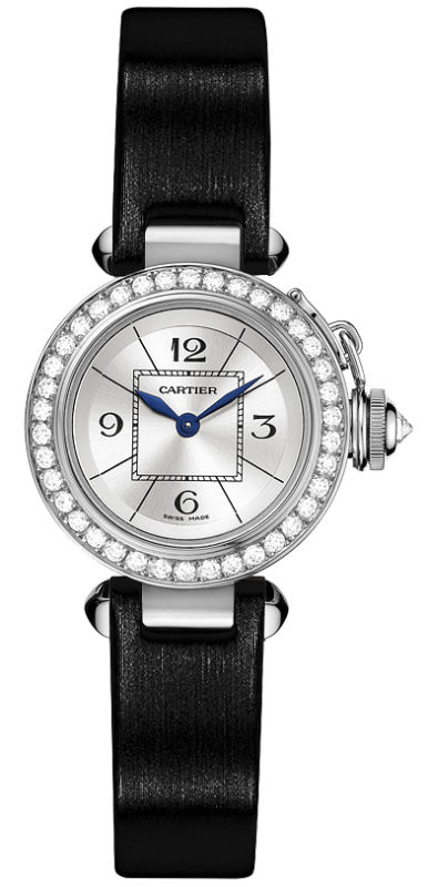 Cartier Watches : WJ124027 Quartz 18kt White Gold Silver Dial Satin Black Band Women Watch