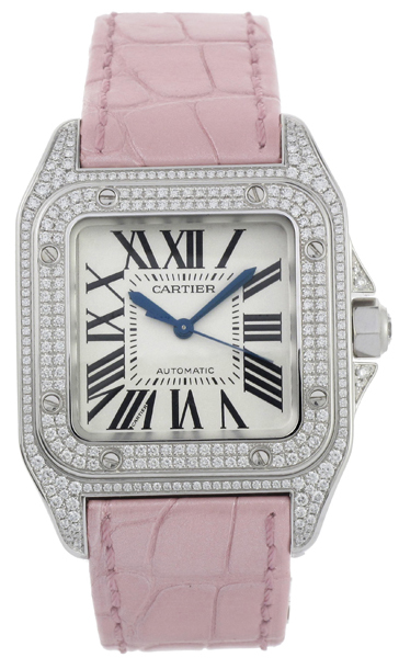Cartier Watches : WM501751 Self Winding Automatic Solid 18k Polished White Gold, Set With Diamonds Silver Opaline With Roman Numeral Hour Markers Dial Pink Crocodile Leather Band Women Watch