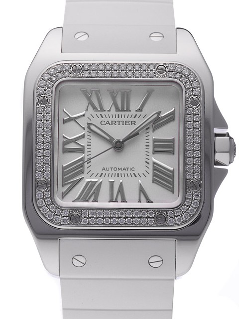 Cartier Watches : WM50460M Self Winding Automatic Solid 18k Polished White Gold Silver Opaline With Roman Numeral Hour Markers Dial White Rubber Band Women Watch
