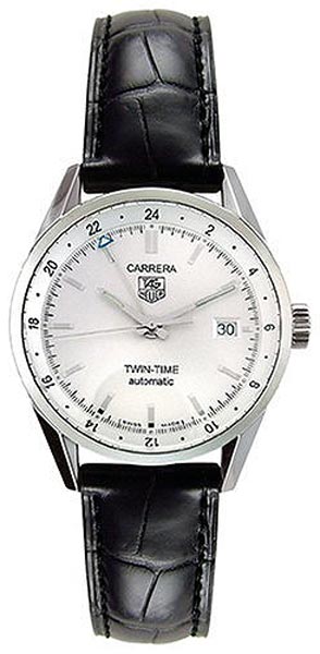 TAG Heuer Watches : WV2116.FC6180 Automatic Twin-Time Date Black Leather Men Watch