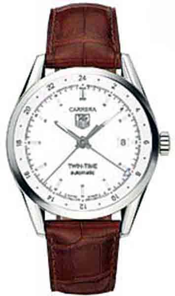 TAG Heuer Watches : WV2116.FC6181 Automatic Twin Time Date Brown Leather Men Watch