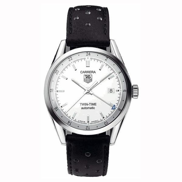TAG Heuer Watches : WV2116.FC6182 Automatic Twin-Time Date Black Leather Men Watch