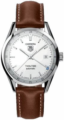 TAG Heuer Watches : WV2116.FC6203 Automatic Twin Time Brown Leather Men Watch