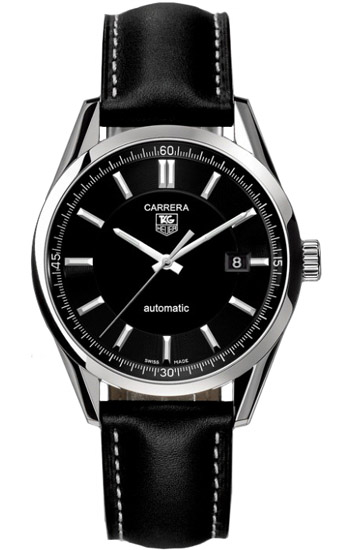 TAG Heuer Watches : WV211B.FC6202 Automatic Black Dial Date Black Leather Men Watch