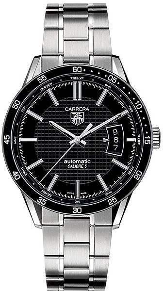TAG Heuer Watches : WV211M.BA0787 Automatic Calibre 5 Black Dial Date Stainless Steel Men Watch