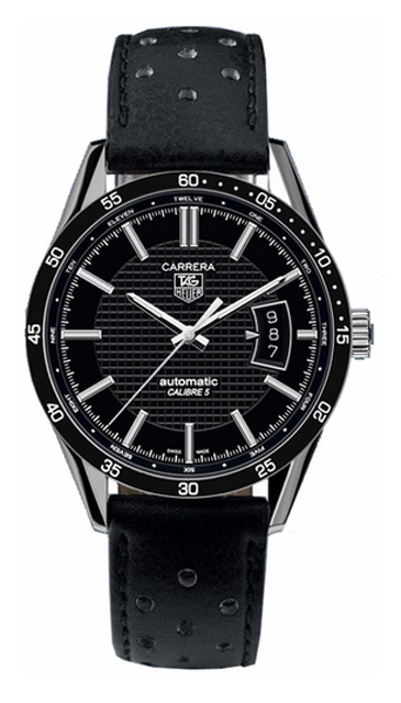 TAG Heuer Watches : WV211M.FC6182 Automatic Calibre 5 Black Dial Stainless Steel Case With Black Leather Strap Men Watch