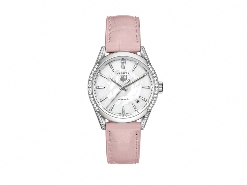 TAG Heuer Watches : WV2212.FC6295 Automatic White Dial Stainless Steel Case, Diamonds On Bezel With White Leather Strap Women Watch