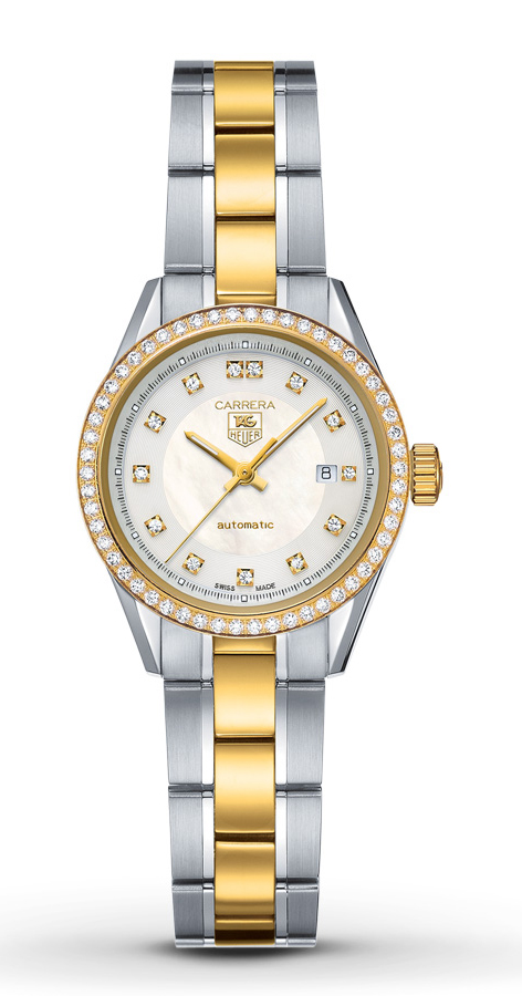 TAG Heuer Watches : WV2451.BD0797 Automatic Mother of Pearl Diamond Dial Diamond Bezel Stainless Steel and 18ct Gold Women Watch