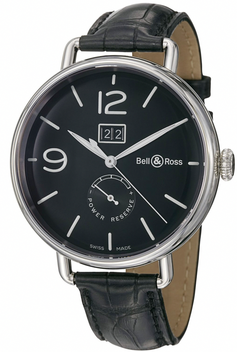 Bell & Ross Watches : WW1-90-Grande-Date-and-Reserve-de-Marche Automatic Black Dial Black Crocodile Leather Band Men Watch