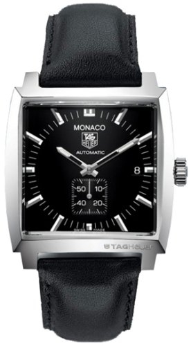 TAG Heuer Watches : WW2110.FC6171 Automatic Brushed And Polished Stainless Steel Black With Seconds At 6 Dial Black Leather Band Men Watch