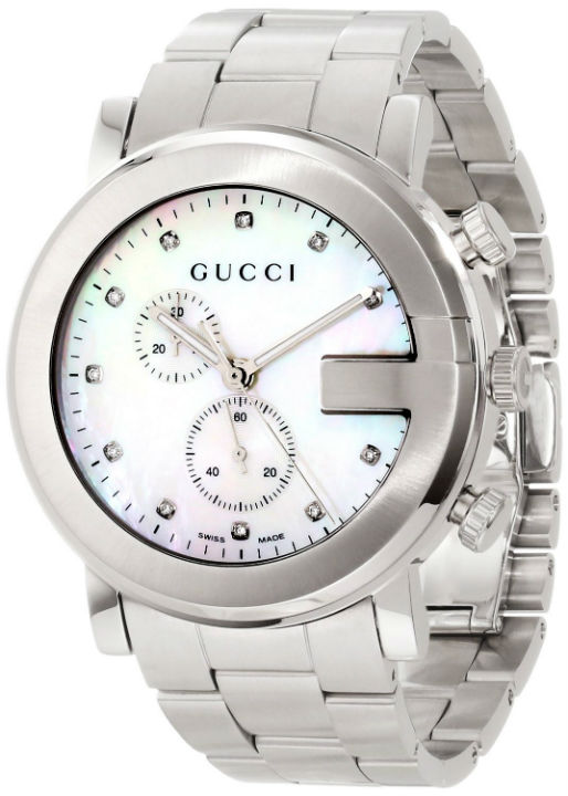 Gucci Watches : YA101351 Quartz Chronograph Mother Of Pearl Dial Stainless Steel Unisex Watch
