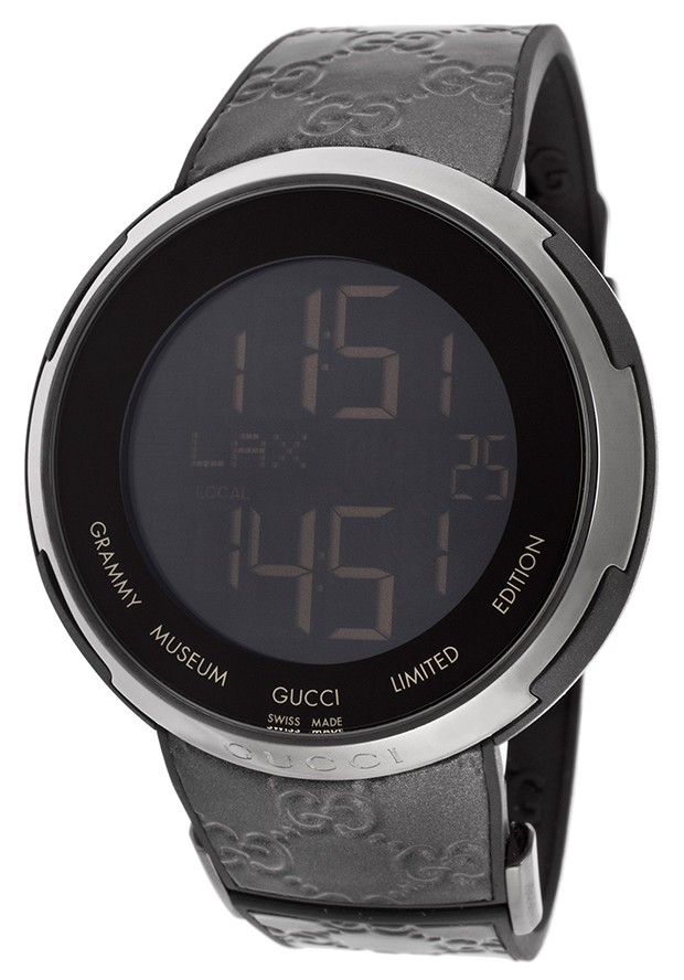 Gucci Watches : YA114101 Quartz Digital Dial Black Leather Limited Edition Men Watch
