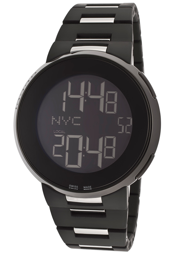 Gucci Watches : YA114205 Quartz Digital Black Dial Rubber and Stainless Steel Men Watch