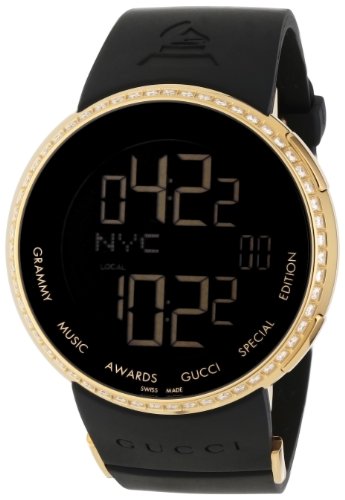 Gucci Watches : YA114217 Quartz Digital Diamond Bezel Black Rubber Grammy Special Edition Men Watch