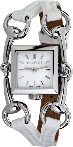 Gucci Watches : YA116504 Quartz Steel White Mother Of Pearl Dial Crocodile White Leather Band Women Watch