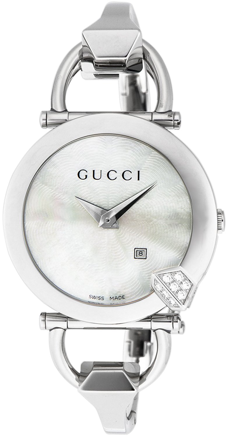 Gucci Watches : YA122505 Quartz Steel White Mother Of Pearl Guilloche Dial Steel Band Men Watch