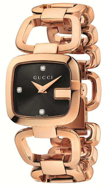 Gucci Watches : YA125512 Quartz Black Dial Pink Gold Stainless Steel Women Watch