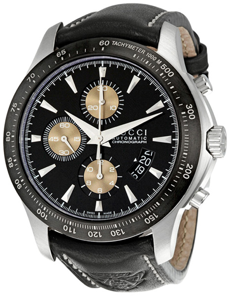 Gucci Watches : YA126215 Automatic Chronograph Black Dial Date Leather Men Watch