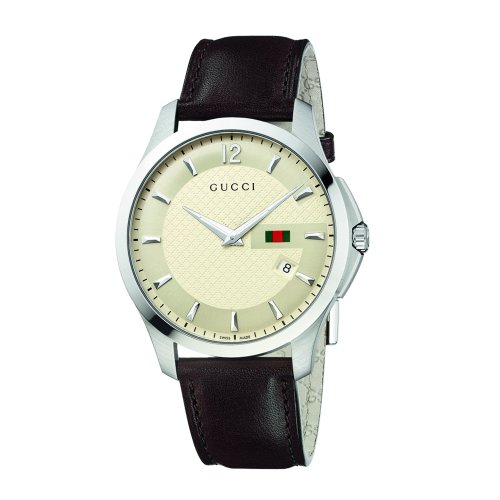 Gucci Watches : YA126303 Quartz Analog Dial Date Black Leather Men Watch