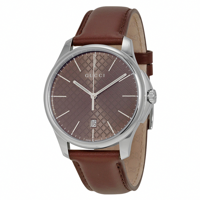 Gucci Watches : YA126318 Quartz Analog Date Brown Leather Men Watch