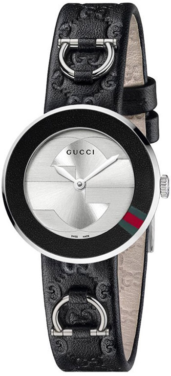 Gucci Watches : YA129508 Quartz U-Play Silver Dial Black Leather Women Watch