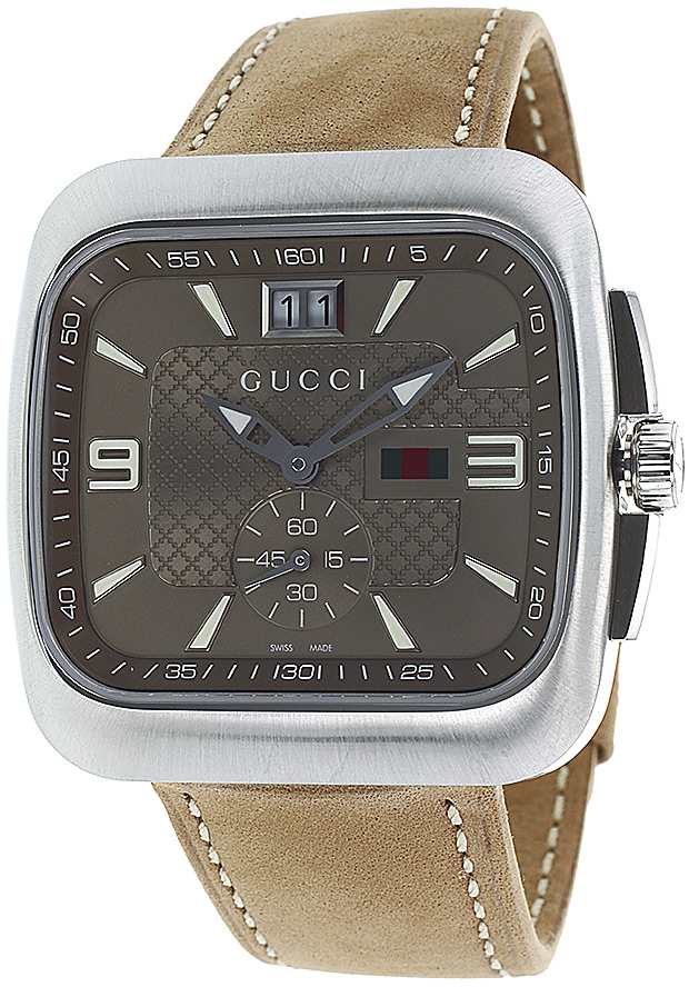 Gucci Watches : YA131312 Quartz Analog Dial Date Brown Leather Men Watch