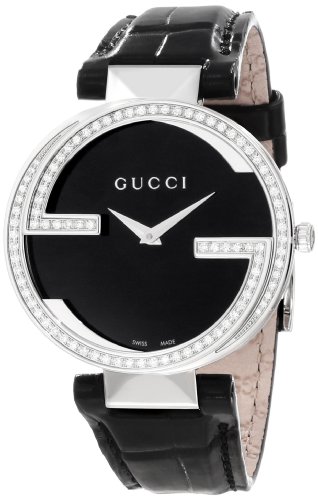 Gucci Watches : YA133306 Quartz Analog Diamond Bezel Black Crocodile Leather Women Watch