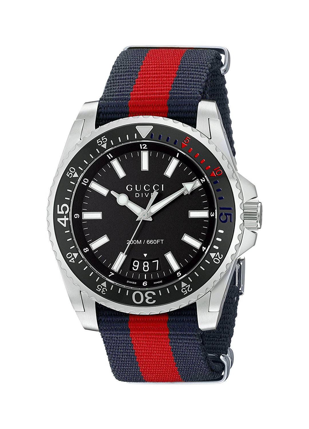 Gucci Watches : YA136210 Quartz Analog Date Blue and Red Nylon Men Watch