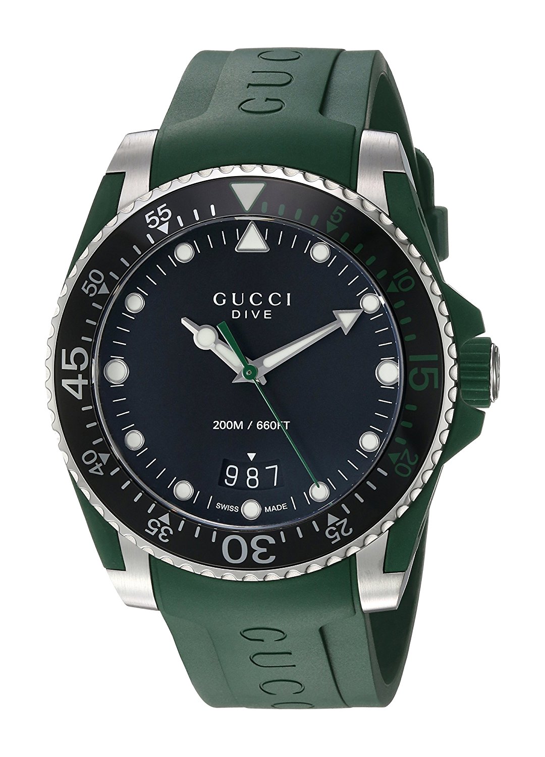 Gucci Watches : YA136310 Quartz Analog Date Green Rubber Men Watch