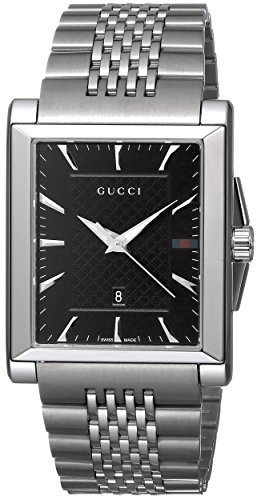 Gucci Watches : YA138401 Quartz Black Dial Date Stainless Steel Rectangle Men Watch