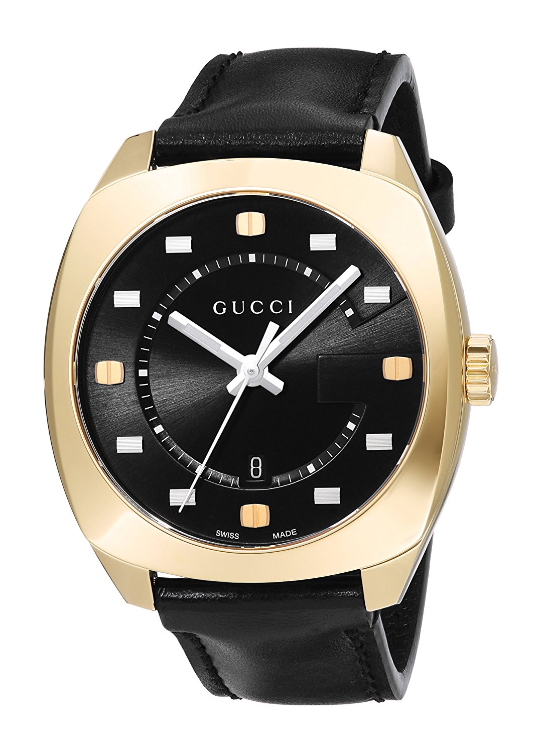 Gucci Watches : YA142310 Quartz Analog Date Black Leather Men Watch